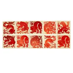 Lewis Foreman Day, for Maw & Co, circa 1880, Earthenware, dust-pressed body, red lustre glaze with dragons and beasts design