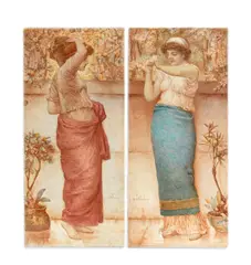 Robert John Abraham, for Copeland Spode, circa 1880, Glazed earthenware, hand-painted scenes depicting female figure