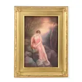 Leslie Johnson, Pictorial plaque, circa 1910, Hand-painted porcelain, painted wood frame