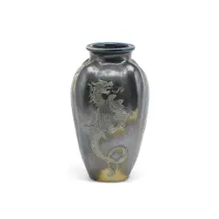 Clement Martin, Four-sided vase, 1937, Stoneware, black glaze with slight lustre, incised dragon design