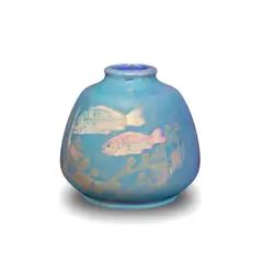 St Lukas, Vase, circa 1910, Stoneware, painted fish design beneath a lustre glaze