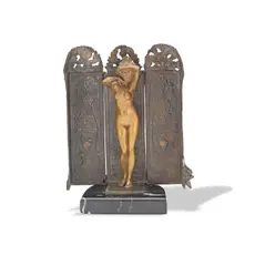 Franz Bergman, Nude female hidden within hinged case, early 1900s, Bronze, marble base