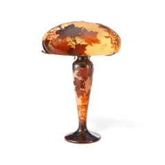 Émile Gallé, Large Maple leaves table lamp, 1925-1936, Blown glass, overlaid and acid-etched