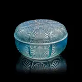 'Coquilles' box and cover, designed 1920 by René Lalique, Blue stained glass, sold Dec 2021