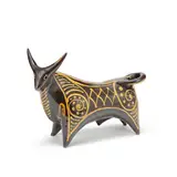 William Newland, Bull sculpture, 1953, Earthenware, brown glaze with a yellow slip trailed design