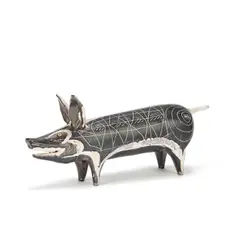 William Newland, Pig sculpture, 1954, Earthenware, matt black, white and purple glazes with incised design