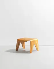 Child's stool by Charles and Ray Eames, 1945-1946, Moulded birch-veneered plywood, sold May 2021