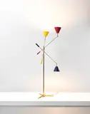 Angelo Lelii, 'Triennale' three-armed adjustable standard lamp, model no. 12128s, circa 1951, Painted aluminium, brass, painted steel