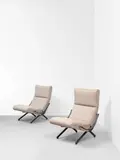 Osvaldo Borsani, Pair of adjustable armchairs, model no. P40, designed 1955, Painted steel, brass, fabric upholstery