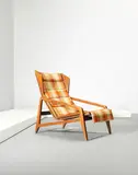Armchair, model no. 811, designed 1957 by Gio Ponti, Walnut, fabric, rubber, painted metal, sold May 2021