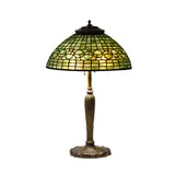 Leaf and Vine Shade by Tiffany Studios, Miller lamp base, leaded glass, patinated bronze, marked '232 ML CO' to underside of base, sold Jan 2021