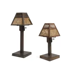 Frederick L. Roehrig, Pair of Table Lamps, wrought iron, mica, unmarked