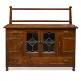 Roycroft, Rare Sideboard, oak, leaded glass, copper, signed with the firm's orb mark