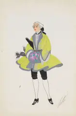 Erté, Three Costume Designs for 'Venice in the 18th Century', for the Folies Bergère, gouache with silver overlay, each signed 'Erté' lower right