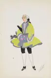 Erté, Three Costume Designs for 'Venice in the 18th Century', for the Folies Bergère, gouache with silver overlay, each signed 'Erté' lower right