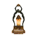 Marcel Bouraine, Table Lamp, patinated and gilt bronze, marble and carved onyx