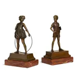 Ferdinand Preiss, Hoop Girl and Sonny Boy, patinated bronze, red onyx, each stamped 'F