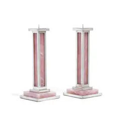 Paul Belvoir, Pair of Candlesticks, rose quartz, sterling silver, each hallmarked and stamped 'PGB'