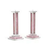 Paul Belvoir, Pair of Candlesticks, rose quartz, sterling silver, each hallmarked and stamped 'PGB'