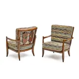 Guillerme et Chambron, Pair of 'Jose' Lounge Chairs, Edition Votre Maison, limed oak, textured upholstery