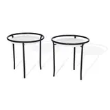Carlo Hauner & Martin Eisler, Pair of Metal-Tubed Side Tables, enameled metal, laminate, underside of one table with maker's mark