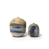 Mother Moon Pot and Blue Moon Pot by Toshiko Takaezu, glazed stoneware, each with incised maker's mark on underside, blue moon pot with signature rattle, sold Jan 2021