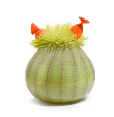 Cactus with Two Blossoms by Flo Perkins, blown and assembled glass with silicone, incised 'F Perkins 1992' along base, sold Jan 2021