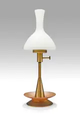 Tony Paul, Table Lamp, for Westwood, American black walnut, brass, cased and frosted glass