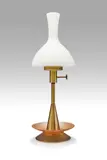 Tony Paul, Table Lamp, for Westwood, American black walnut, brass, cased and frosted glass