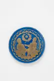 Roman Revival Medallion by Venice, Murano Glass & Mosiac Co., blue tinted glass decorated with gilt and with iridized surface, offered Oct 2020