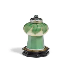 Mosque Lamp by Tiffany Studios, decorated Favrile glass, gilt bronze, wood, sold Mar 2021
