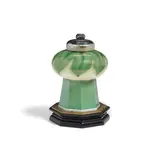 Mosque Lamp by Tiffany Studios, decorated Favrile glass, gilt bronze, wood, sold Mar 2021