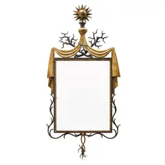 Gilbert Poillerat, Rare Mirror, patinated and parcel gilt wrought iron and mirrored glass