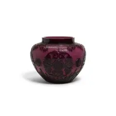Canton Vase by Frederick Carder, for Steuben, cased and acid-etched plum jade glass, offered Mar 2021