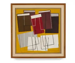 Margo Hoff, Books, fabric collage with oil on canvas