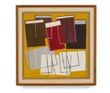 Margo Hoff, Books, fabric collage with oil on canvas