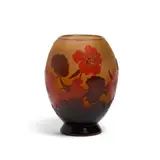 Footed Vase by Émile Gallé, cameo glass, cameo signature 'Galle', paper label reading 'Galle Nancy Paris' on underside, offered Mar 2021