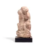 Jose de Creeft, Love, pink Georgia marble on dark gray marble base, carved 'de Creeft' along bottom of sculpture
