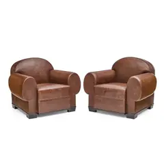 Pierre de la Londe, Pair of Elephant Armchairs, after the model by Emile-Jacques Ruhlmann, leather, oak