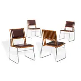 Pedro Useche, Group of Four RIPA Chairs, cumaru, top-stitched leather, polished stainless steel
