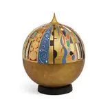 Alessandro Guerriero, Large Soli Gold Box, for Studio Alchimia, polychromed silver and gilt decorated wood with glazed ceramic base