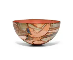 June Schwarcz, Bowl, electroplated copper, enamel, etched 'Schwarcz' and '819' on underside