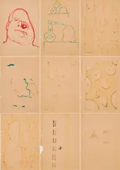 A. R. Penck, Konvolut von 12 Zeichnungen aus einem Skizzenbuch, Jeweils: Faserstift auf Buchseite