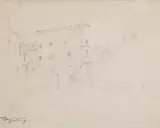 Carl Spitzweg, Burganlage in Oberitalien, Bleistiftzeichnung auf Papier