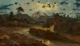 August Lohr, Nacht in Mexiko vor dem Popocatepetl, Öl auf Leinwand