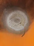 Otto Piene, "Silber Dollar", 1988, Mischtechnik (Feuergouache) auf Leinwand
