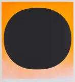 Rupprecht Geiger, schwarzer kreis auf rot-orange, 1968, Farbserigrafie auf Velin