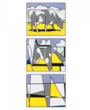 Roy Lichtenstein, Cow Triptych (Cow Going Abstract), 1982, screenprint on paper