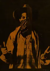 Fred Tiger, Basquiat in Gold, 2020, Acryl und Sprühfarbe auf Velin
