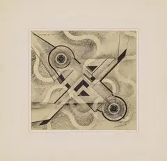 Robert Michel, "AVIATOMOBIL-bild" TOT-COL, 1922, Tusche auf feinem Japan, auf Karton collagiert